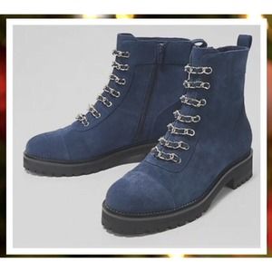 Cecelia New York Women’s Teens Chance Combat Moto Hiker Boot Blue Suede 9